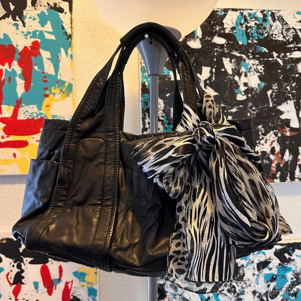 Vintage Genuine Leather Kenneth Cole Satchel Tote Handbag & Zebra Scarf